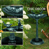 Outsunny 81cm Tall Bird Bath with 2 Decorative Birds, Vintage Style Birdbath with Flower Planter Base, Bird Bath Bowl for Garden, Green