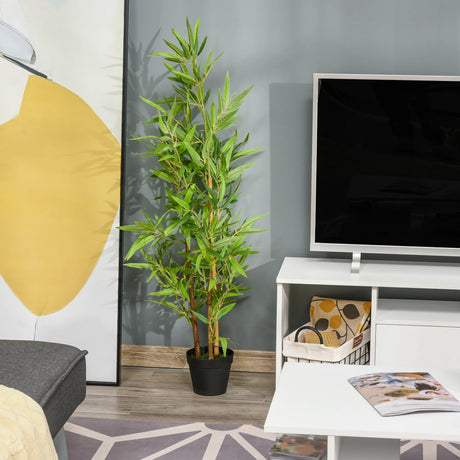 Outsunny Artificial Ficus Tree, with Weighted Plant Pot - Green