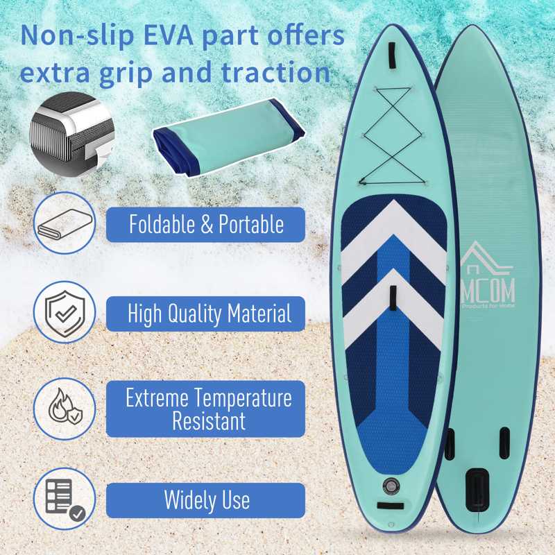 HOMCOM 10.5' x 32" x 6" Inflatable Stand Up Paddle Board, Non-Slip & Ultra-Light Deck SUP with Kayak Seat, Pump, Backpack Bag, and Three Bottom Fins, for Youth Adults Beginner