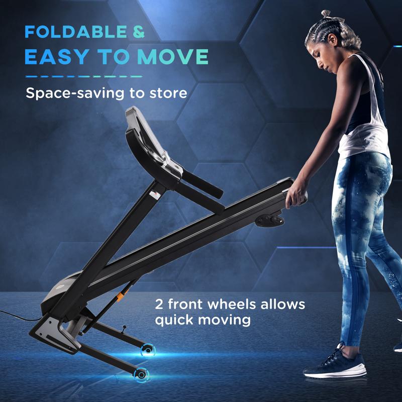 HOMCOM Folding Treadmill, 2.0HP Incline Treadmill Running Machine, 12.8 km/h, with LED Display, Manual Incline, 12 Preset Programs, Drink & Phone Holder for Home Gym Fitness