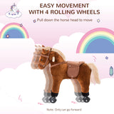 HOMCOM Rocking Horse Kids Ride on Walking Horse Animal Pony Wheeled Riding Plush Toy w/Sound for 2 Years and Up (Brown)
