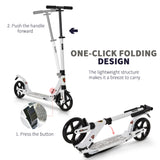 HOMCOM Folding Kick Scooter, Adjustable Ride On Scooter with 200mm Big Wheels and Double Shock Absorption, Urban Scooter for 14+ Teens Adult, White