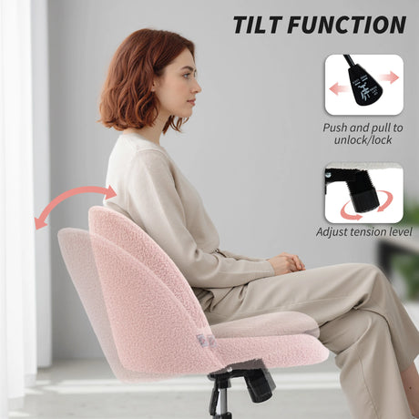 HOMCOM Teddy Fleece Office Chair with Wheels - Light Pink