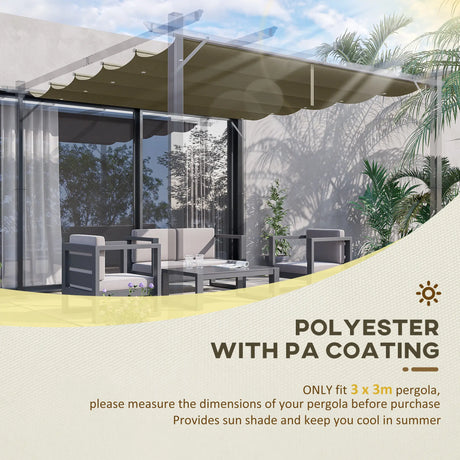 Outsunny Retractable Pergola Cover, 2.55 x 2.5 m Replacement Canopy Fabric for 3 x 3 m Frame, Roof Top Only, Tan