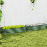 Outsunny Galvanised Raised Garden Bed, Metal Planter Box with Safety Edging, for Flowers, Herbs, Succulents, Pack of 2, Green