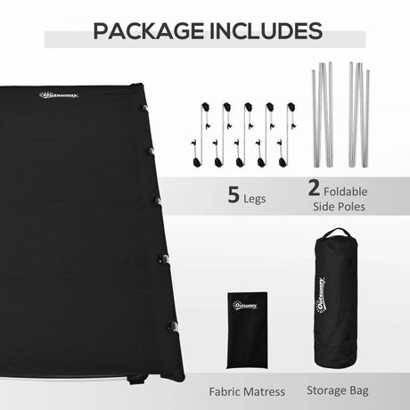 Outsunny Lightweight Camping Bed, Aluminium Portable Camp Cot w/ Strong Support 150kg and Carry Bag for Camping, Black