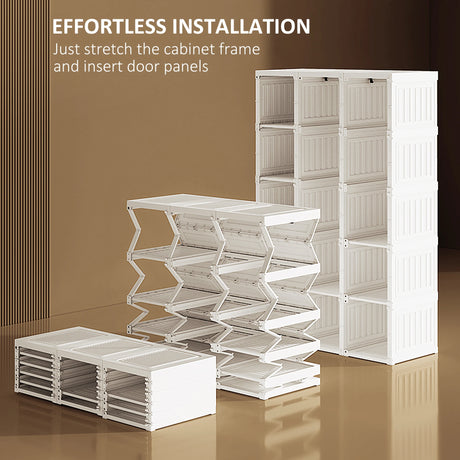 HOMCOM Portable Clothes Wardrobe for Bedroom, Foldable Clothes Organiser with Cube Storage, Hanging Rods, Magnet Doors, White