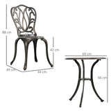 Outsunny 3 Piece Garden Bistro Set Aluminium Outdoor Furniture Set for 2 Patio Chairs and Table with Umbrella Hole Bronze Tone