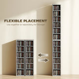 HOMCOM Set of 2 CD Media Display Shelf Unit Tower Rack with Adjustable Shelves, Grey