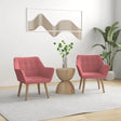 Set of 2 Accent Chair, Arm Chair with Slanted Back, Thick Padding and Rubber Wooden Legs for Living Room, Pink