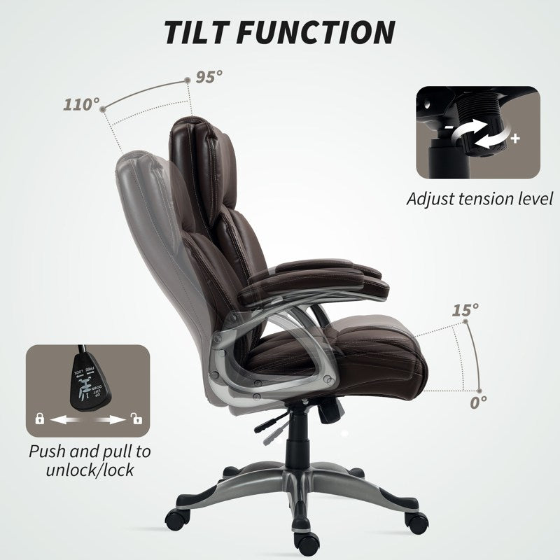 HOMCOM Executive Office Chair, PU Leather Desk Chair with Adjustable Height, Swivel Computer Chair with Tilt Function for Home Office, Brown