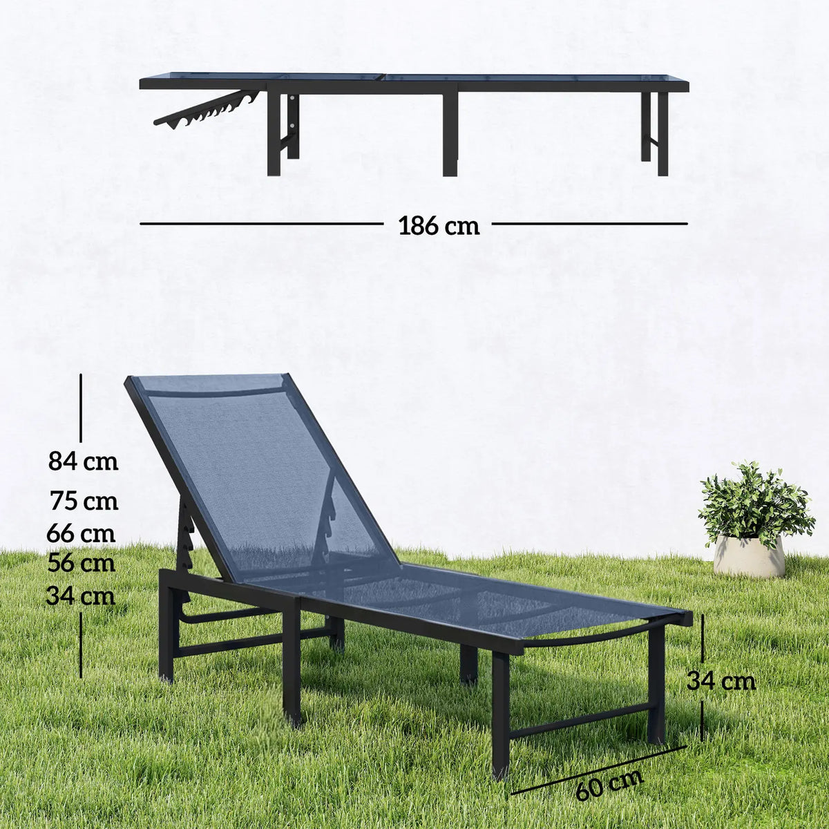 Outsunny Reclining Sun Lounger - Dark Blue
