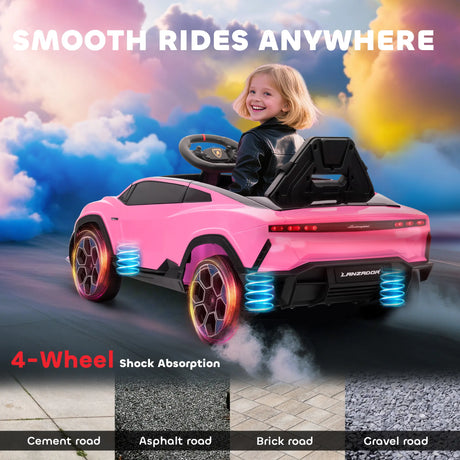 AIYAPLAY 12V Licensed Lamborghini Electric Cars for Kids, Ride On Car with Remote Control for 3-6 Years Old, Pink