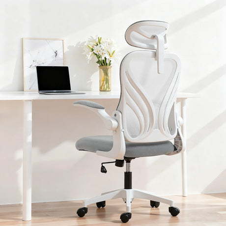 HOMCOM Ergonomic Office Chair with Foldable Backrest, 2D Headrest - Light Grey