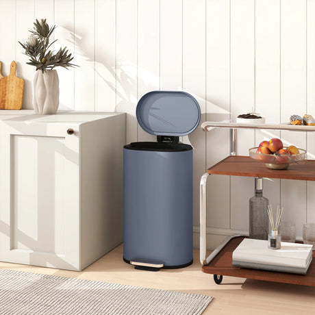 HOMCOM 30L Kitchen Bin with 90 Stay-Open Lid, Slim Rectangular Pedal Bin with Soft-Close Lid, Removable Inner Bucket for Home Office, Fingerprint-Resistant, Grey