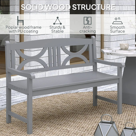 Outsunny 2-Seater Wooden Garden Bench Outdoor Patio Loveseat for Porch, Grey
