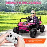 AIYAPLAY 12V Battery Powered Ride on Truck w/ Remote, Four Suspension Wheels, Horn, Lights, Music, USB, for Ages 3-5 Years, Pink