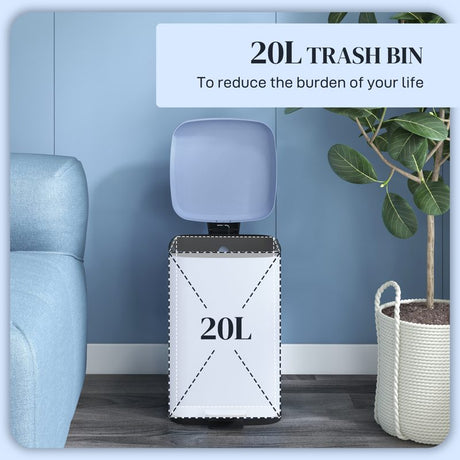 HOMCOM 20L Modern Boxy Metal Home Kitchen Bin - Light Blue