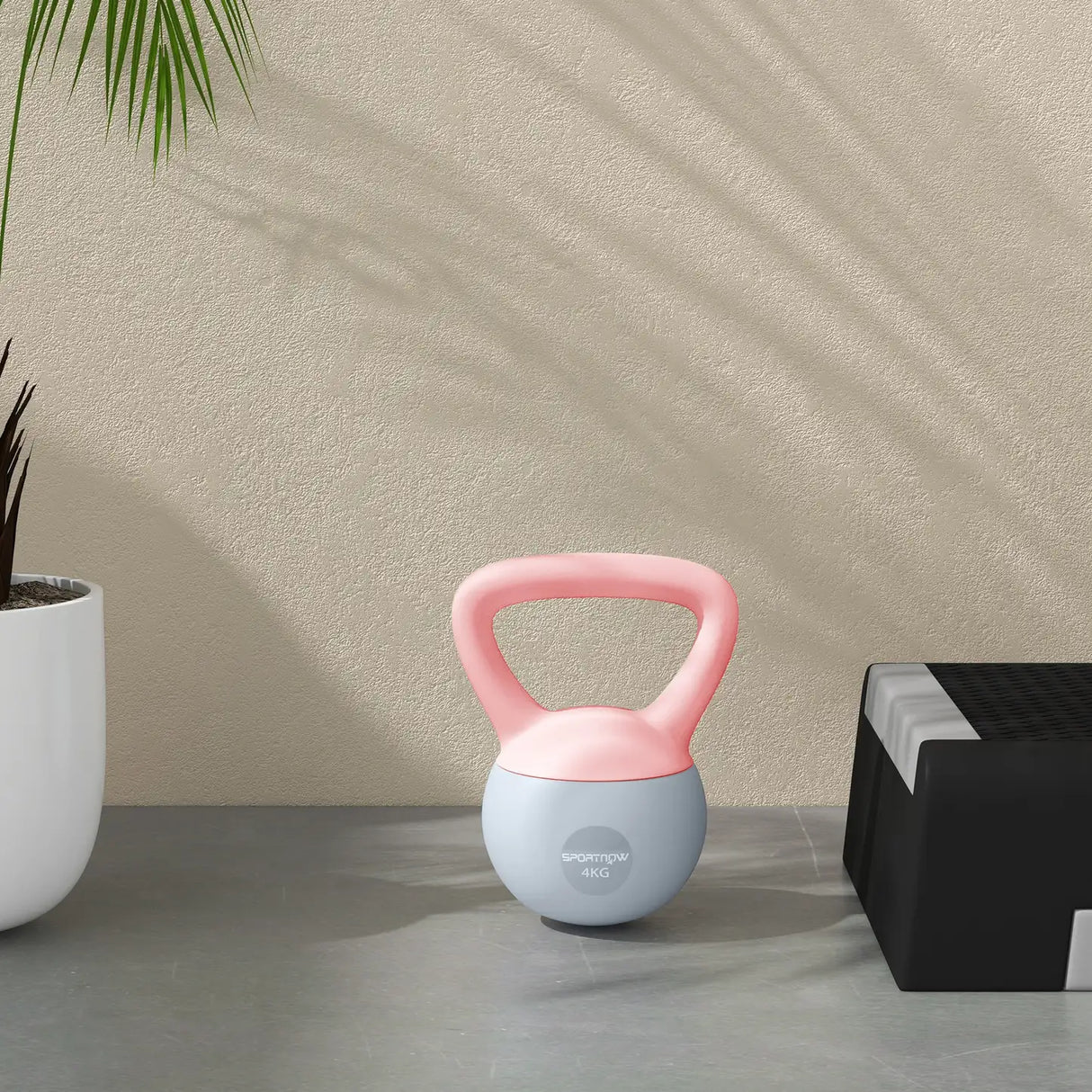 SPORTNOW 4KG Soft Kettlebell, Kettlebell with Non-Slip Handle for Home Gym, Weight Lifting, Strength Training, Pink/Grey
