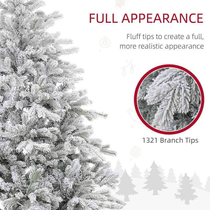 HOMCOM 6ft Bushy Snow-Flocked Artificial Christmas Tree, with LED Lights