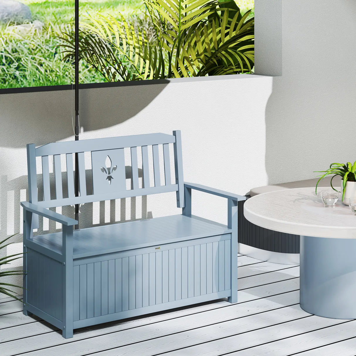 Outsunny Two-Seater Wooden Storage Bench - Grey