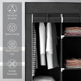HOMCOM Fabric Wardrobe, with Rails and Shelves - Black