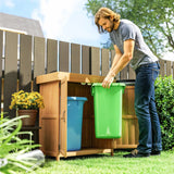 Outsunny Small Shed, Wooden Garden Shed with Openable Hinged Roof and Removable Shelf, Outdoor Tool Storage Cabinet Chest with Double Doors, 74 x 43 x 88 cm, Natural Wood Finish