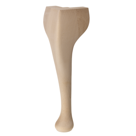 Wooden Queen Anne Leg (EX 65mm) – 10″ (254mm) with Bored Wings in a Raw Finish