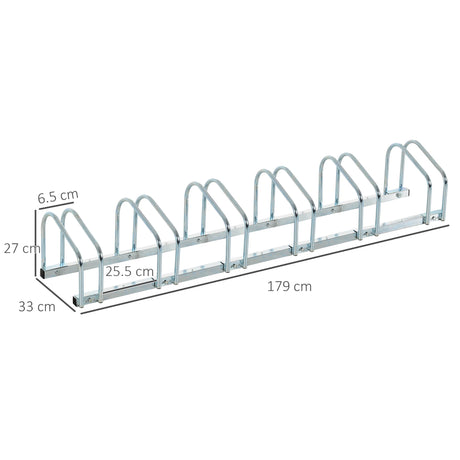HOMCOM Bike Stand Parking Rack Floor or Wall Mount Bicycle Cycle Storage Locking Stand 179L x 33W x 27H (6 Racks, Silver)