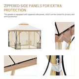 Outsunny 3 x 3(m) Garden Gazebo Patio Party Tent Shelter Outdoor Canopy Double Tier Sun Shade Metal Frame Netting, Beige