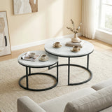 HOMCOM Set of Two Marble-Effect Stacking Tables - White