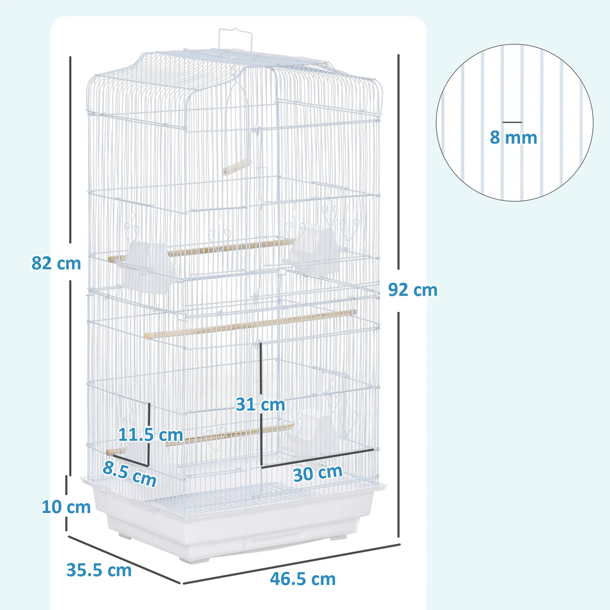 PawHut Large Metal Bird Cage with Perches, Food Bowls, Swing, for Budgies, Parakeets, White