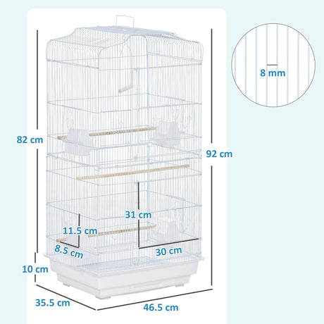 PawHut Large Metal Bird Cage with Perches, Food Bowls, Swing, for Budgies, Parakeets, White