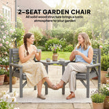 Outsunny Wooden Garden Bistro Set, 2 Seater Wooden Outdoor Table and Chairs with Parasol Hole for Patio, Light Grey