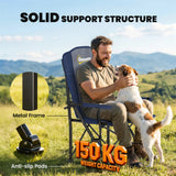 Outsunny Padded Camping Chair Adults Heavy Duty Folding Chair Side Pocket Cup Holder Carry Bag Outdoor Dark Blue
