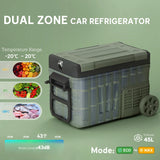 Outsunny 33L Car Fridge Freezer Dual Zone, Portable Camping Fridge 12V/24V DC & 100-240V AC, Electric Cool Box -20-20 with Wheels and LED Light, for Travel, RV, Road Trip, Picnic [Energy Class E]