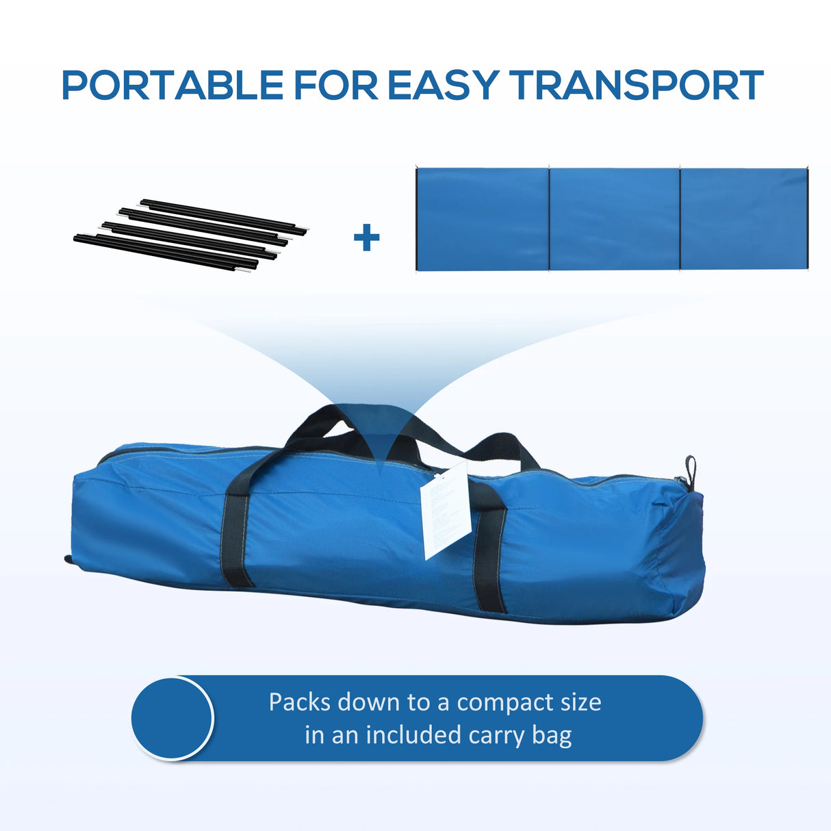 Outsunny 4 Pole Camping Windbreaks, Beach Wind Shield Shelter with Carry Bag and Steel Poles, 540cm x 150cm, Blue