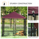 PawHut Outdoor Dog Kennel with Rotating Bowl Holders, Water and UV-Resistant Cover, for Medium, Small Dogs, Red