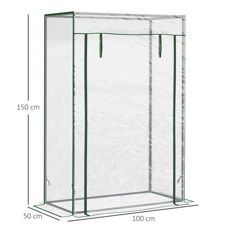 Outsunny Tomato Greenhouse with Roll-up Door, Mini Greenhouse with PVC Cover, Outdoor Grow House Small Green House for Yard, Balcony, Garden, 100 x 50 x 150cm, Transparent
