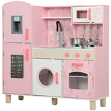 AIYAPLAY Play Kitchen, Kids Kitchen Set with Lights and Sounds, Double Stoves, Ice Maker, Chalkboard for 3+ Years - Pink