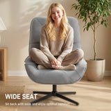 HOMCOM Accent Chair, Chenille Upholstered Swivel Armchair with Lumbar Pillow, High Back, Deep Seat and Metal Legs, Light Grey