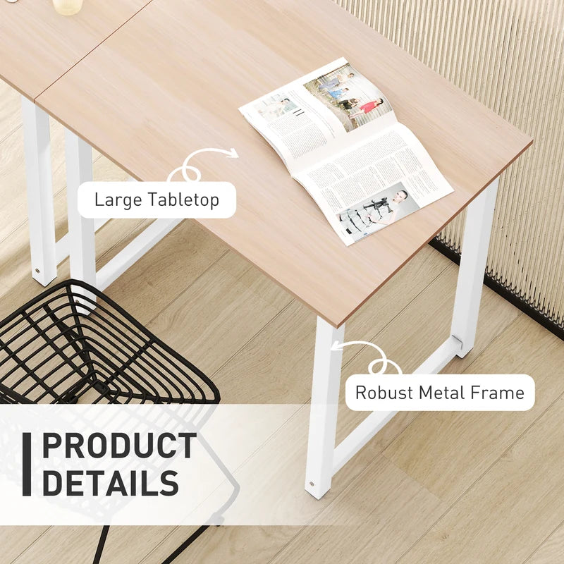 HOMCOM Computer Desk, Writing Table, 80 x 60 x 76cm Workstation for Home Office, Study with Metal Frame, Simple Assembly, White