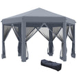 Outsunny 3.8m x 3.2m Pop Up Gazebo Hexagonal Canopy Tent Outdoor Sun Protection with 6 Mesh Sidewalls, Hand Bag, Grey