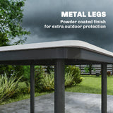 Outsunny Garden Dining Table for 4, 85 cm Square Outdoor Table with Umbrella Hole, Faux Wood Top, Metal Legs, Dark Grey