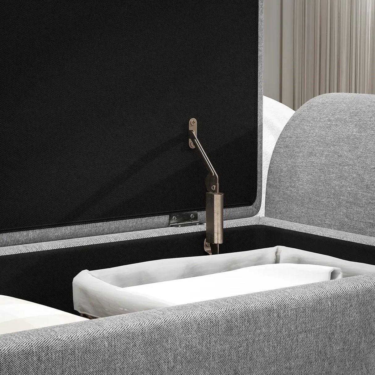 HOMCOM Storage Ottoman with Armrest, Upholstered Linen Storage Bench, Window Seat with Rubberwood Legs, Footstool for Bedroom Living Room, Hallway, Dark Grey