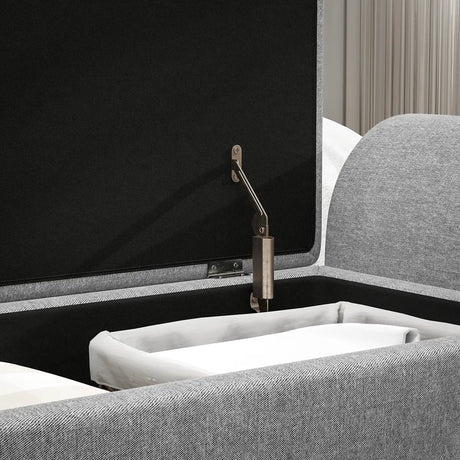 HOMCOM Storage Ottoman with Armrest, Upholstered Linen Storage Bench, Window Seat with Rubberwood Legs, Footstool for Bedroom Living Room, Hallway, Dark Grey