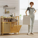 HOMCOM Double Tilt Out Bamboo Laundry Cabinet, Freestanding Bathroom Cabinet with 2 Removable Baskets, Natural
