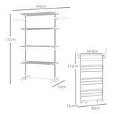 HOMCOM Four-Shelf Collapsing Clothes Horse, With Side Arms and Wheels - White