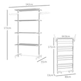HOMCOM Four-Shelf Collapsing Clothes Horse, With Side Arms and Wheels - White