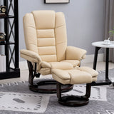 HOMCOM Faux Leather 135 Reclining Chair and Footstool - Beige